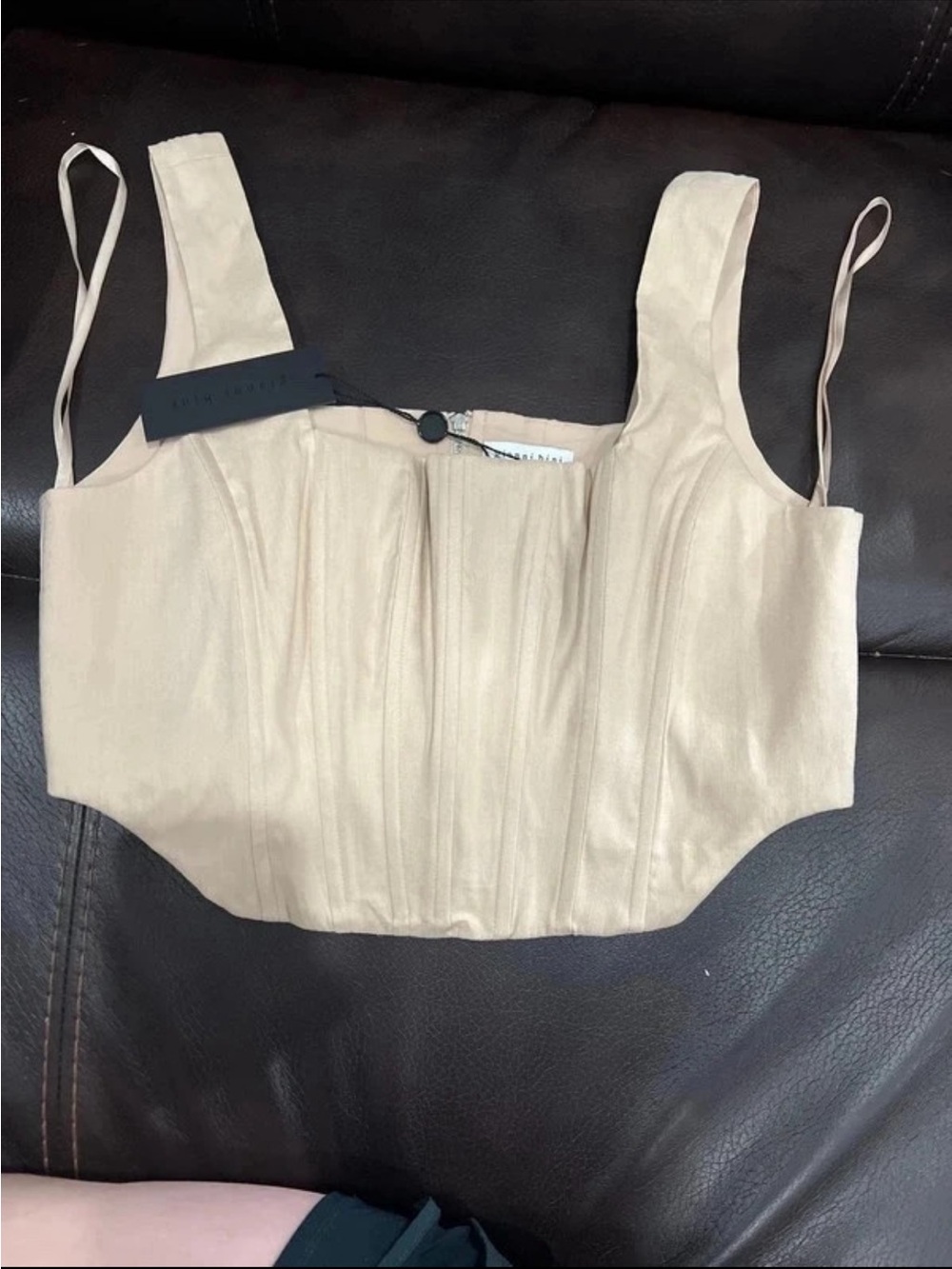 Gianni Bini Neutral Beige Structured Corset Crop Top